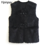 Yipinpay 2023 Winter Women Faux Fur-effect Vest Thicked Warm Single Breasted Sleeveless Jacket Coat Ladies Solid Vest Outwear Tops