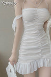 Yipinpay Elegant Dress Women White Sexy Backless Mini Dress Sleeveless Summer Casual Sleeveless French Party Night Dress Women
