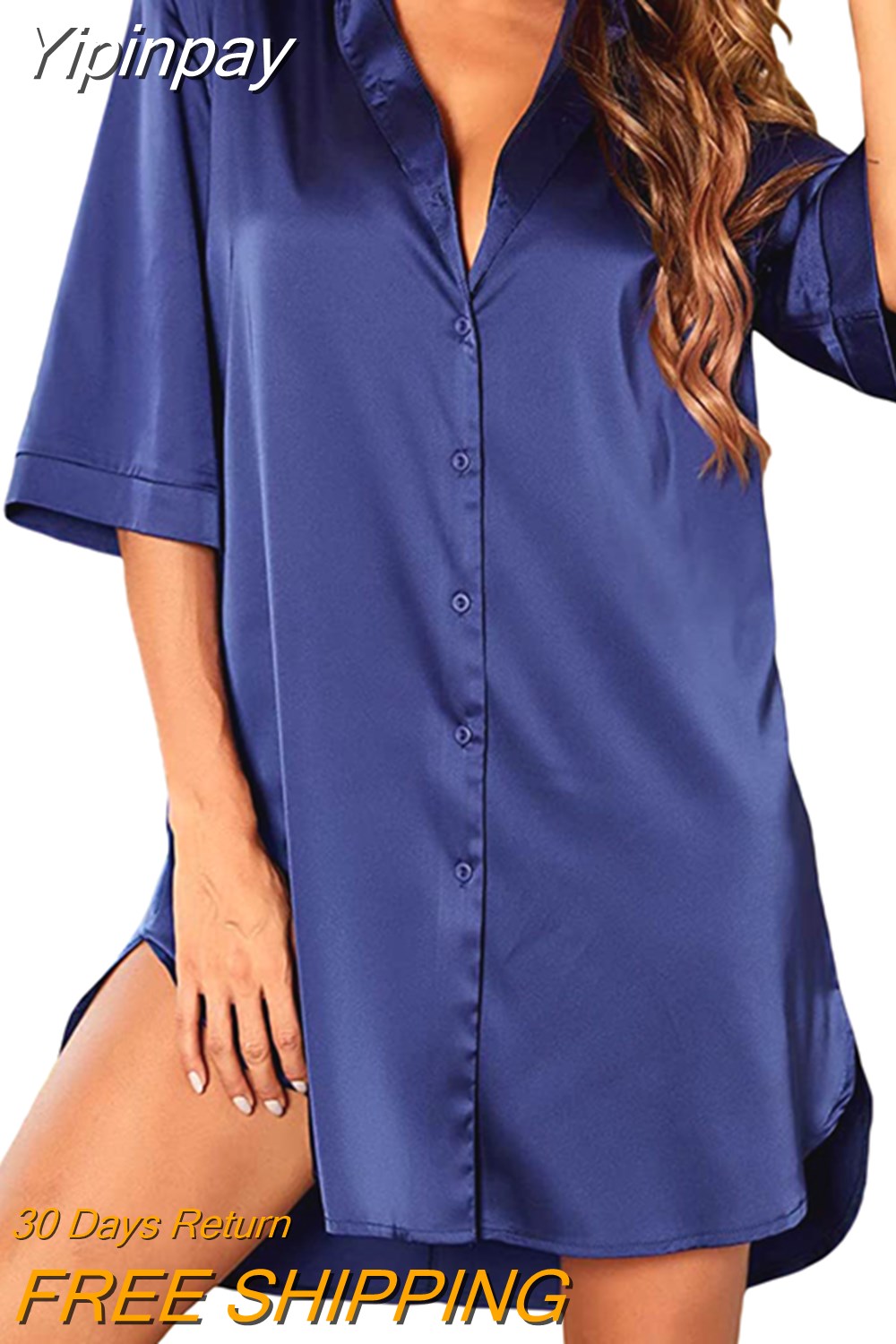Yipinpay Womens Sleep Tops Underwear Solid Color Sleeping Shirt Half Sleeve Single Breasted Loose Nightshirt for Home Wear Lounge 2023