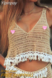 Yipinpay Brand Summer Women Sexy V Neck Crop Top Crochet Swim Cover up Lady Girls Lace Sleeveless Tank Top Beach Vest Clothing