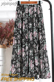yipinpay Women Vintage New Fashion Skirt Elastic High Waist Pleated Leisure Retro Skirt Female Streetwear Luxury Faldas Clothes