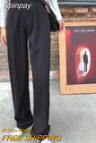 Yipinpay Striped Baggy Pants Women New High Waist Loose Straight Wide Leg Pants Female 2023 Summer S-4XL
