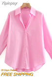 Yipinpay Top Woman Yellow Button Up Shirt Women Long Sleeve Spring 2023 Office Blouse Female Asymmetric Hem Chic Pink Shirt