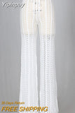 Yipinpay Hollow Out Knitted High Waist Sexy Pants Women Fashion Crochet Loose Autumn Trousers Women Cotton Casual Ladies Pants