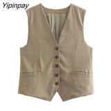 Yipinpay 2Pcs Ladies Vest Blazer Sets 2023 Pretty V-neck Solid Single Breasted Jacket+A-Line Short Trousers With Belt Basic Suits