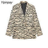 Yipinpay New 2023 Spring Women Leopard Print Blazer Suits Office Outfits Zebra Stripes Jacket+Pant Long Sleeve Fashion Outwear