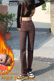 Yipinpay Thciken Velvet Stretch Skinny Straight Jeans Woman High Waist Cotton Elastic Denim High Quality Pantalones De Mujer