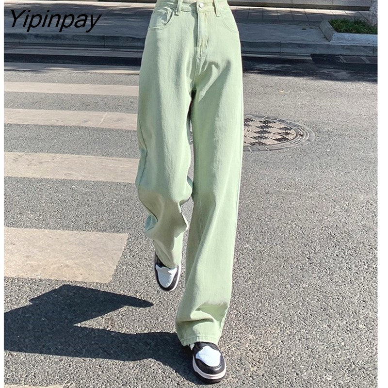 Yipinpay Women's Pants Loose High Waist Jeans Women 2023 Spring Denim Casual Female Floor-length Jeans Trousers