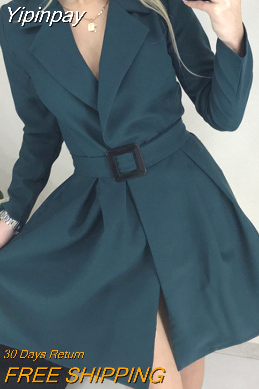 Yipinpay Women Sexy Deep V Neck Elegant Office Lady Buttons Bodycon Dress Patchwork Work Formal Dress Long Sleeve Slim Party Dress