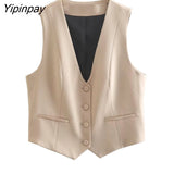 Yipinpay Fashion Women Pant Vest Suit Sets 2pcs 2023 Spring Autumn V-neck Coat+Zipper Ankle-Length Pants Basic Causal Office Outfits