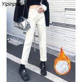 Yipinpay Casual Winter Velvet Denim Haren Pants Female Streetwear High Waist Warm Cashmere Mom Jeans Solid Baggy Woman Jean
