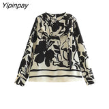 Yipinpay Summer Women Chain Skirt Sets Fashion Long Sleeve Printed Shirts High Waist Straight Elastic Pleated Skirts Casual Outwear