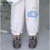 Yipinpay Autumn Set Women Loose Cute Peter Pan Collar Printed Sweater + Corduroy Pants Two-piece Suit