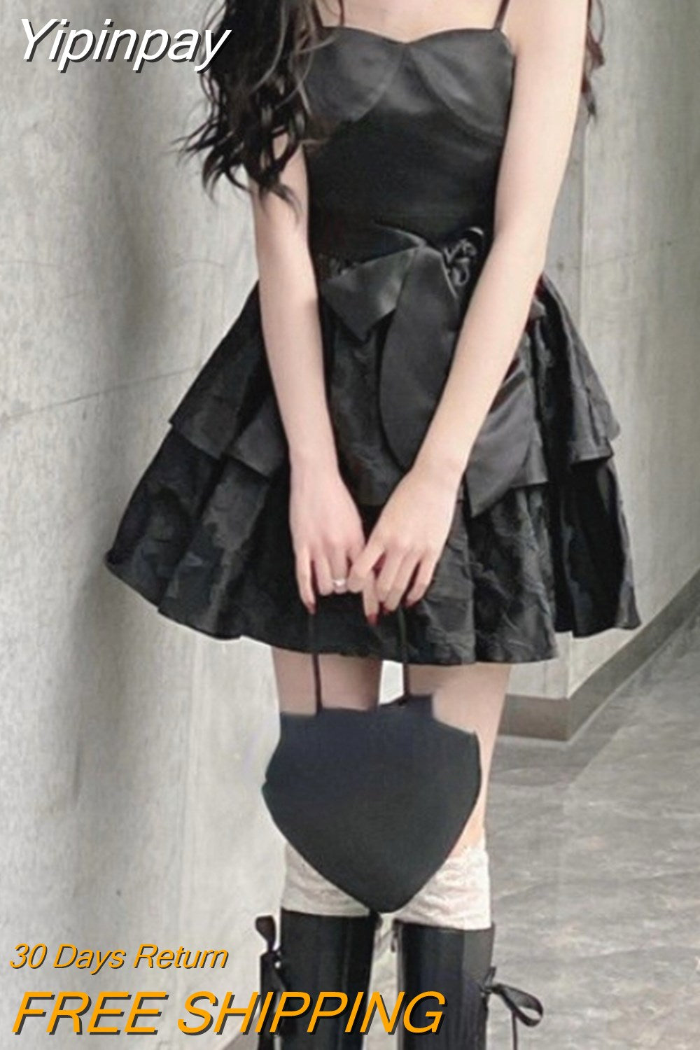 Yipinpay Kawaii One Piece Dress Korean Fashion Vintage 2023 Summer Black Gothic Short Party Dress Woman Slim Strap Y2k Mini Dress