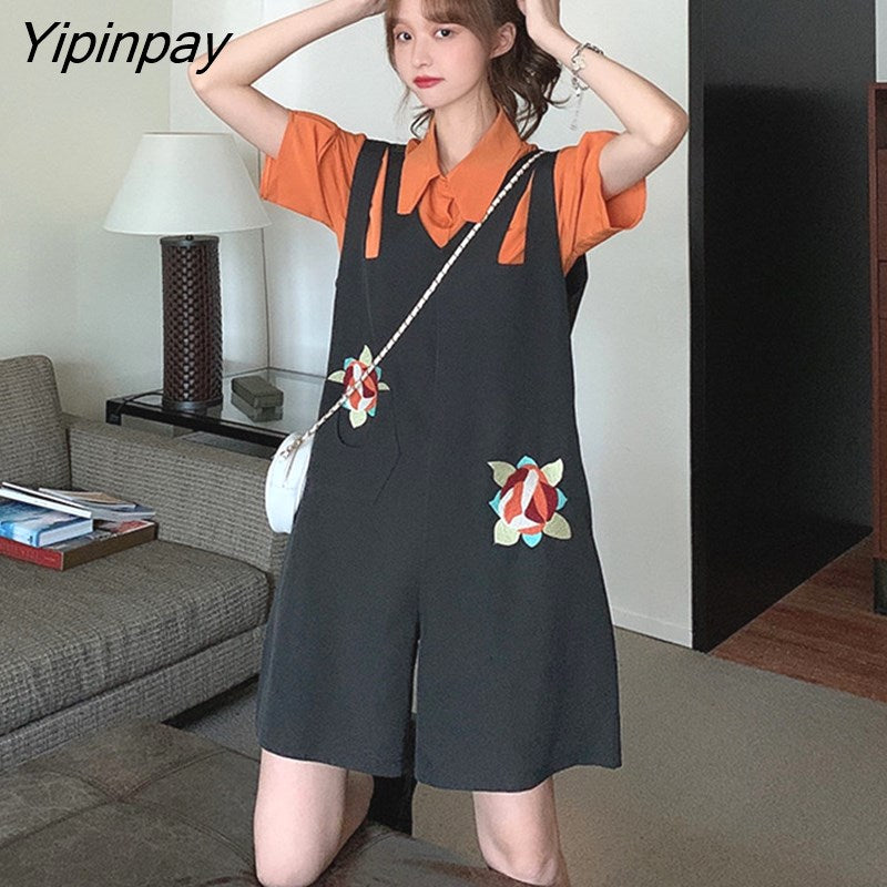 Yipinpay Summer Women Bodysuit Jumpsuit Shorts Vintage Loose Oversize Overalls Fashion Casual female Playsuits 2023 HOT
