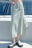 Yipinpay Denim Skirts Womens Summer Casual High Waisted Pocket Midi Skirt Ladies Korean Fashion Mermaid Skirt Female