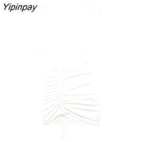 Yipinpay Elegant Solid Pleated Dresses For Women 2023 New Summer Asymmetrical Sexy Mini Dresses One Shoulder Sheath Folds Vestidos