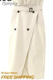 Yipinpay 2023 Paperbag Long Skirt Women Gabardine High Waist Wrap Skirt Women Fashion Slit Midi Skirts Elegant Women's Skirts