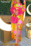 Yipinpay Wrap Feather Dress Woman Printed Long Party Dresses For Women Abayas Long Sleeve Elegant Dresses Boho Midi Female Dress