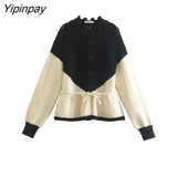 Yipinpay 2023 Women Patchwork Knitted Sweater Autumn Winter Thick Long Sleeve O-neck Pullover Simple Vintage Causal Warm Tops