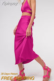 Yipinpay Party Club Ladies Satin Skirts High Waist Women Pink Skirt Spring Summer 2023 A-Line Long Skirt Female High Street