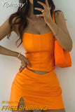 Yipinpay sale !!!Orange Top And Skirt Set Sexy Corset Top Cropped And Leather Dress Strapless Top Birthday Dress For Women 2023