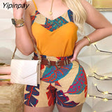 Yipinpay Strap Print Top & Short Sets
