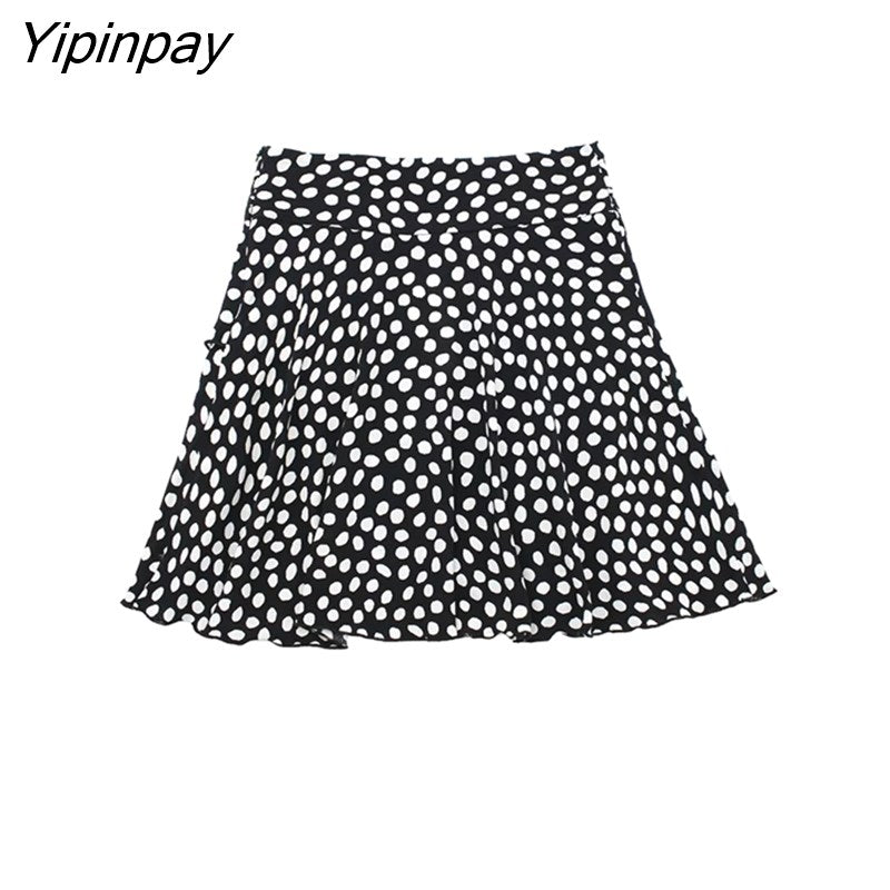 Yipinpay Summer Women Dot Printed Skirt 2023 Fashion Sexy Club A-line Short Dress High Street Beach Style Party Mini Skirts