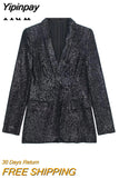 Yipinpay Black Sequin Blazer Woman Tailoring Glitter Blazer Women Fashion Office Elegant Womens Jackets Winter Women's Formal Jacket