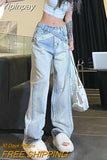 Yipinpay Retro Fashion Y2k Streetwear Denim Jeans Belt Design High Waist Baggy Jeans Femme Straight Wide Leg Pants Women