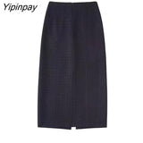 Yipinpay 2023 Women Solid Straight Skirts Spring Autumn High Waist Front Split Single Breasted Skirt Female Zipper Midi A-line Skirt
