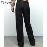 Yipinpay Solid Women Wide Leg Pants 2023 Spring Autumn Office Outfits Elastic Waist Pant High Street Drawstring Trousers