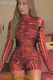 Yipinpay 2023 Autumn 3D Pattern Bodysuit+Gloves 2 Piece Sets Combinaison Femme Nightclub Zipper Slim Sexy Y2k Women Jumpsuit