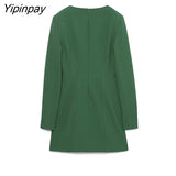 Yipinpay Elegant Autumn Women Mini Dresses 2023 Female Fashion O-neck Green Vestidos Long Sleeve Soft Pullovers