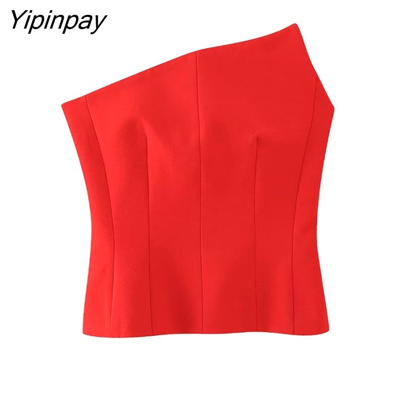 Yipinpay Fashion Women Asymmetrical Corset Wrap Chest Tops Casual Side Zipper Sleeveless Sexy Summer Sling Tops