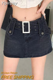 Yipinpay Sexy Punk Denim Micro Skirt Women Y2K Skort Summer Korean Belt Low Waist Slim Black Jeans Skirt Shorts Egirl Streetwear