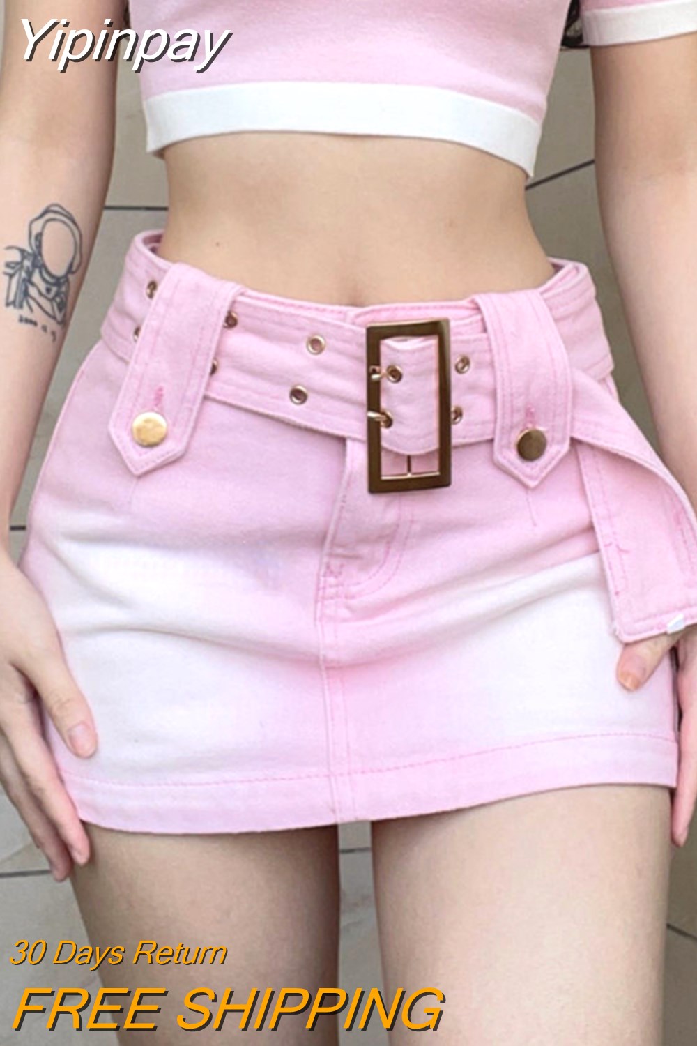 Yipinpay Pink Sexy Girl Jean Skirt Women Summer Y2k Belt Cute Low Waist A-line Slim Denim Mini Skirt Korean Style Streetwear