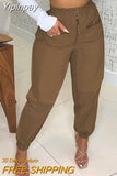 Yipinpay Women Pants Zipper Button Pocket Design Shirring Detail Pants Casual Pants for Women 2023