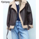 Yipinpay Winter Female Thicken Patchwork Jackets 2023 Fleece Warm Long Sleeve Zipper Coats Loose Vintage Female Waistcoat Chic Tops