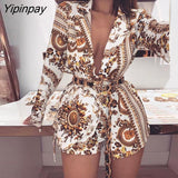 Yipinpay Colorful Print Long Sleeve Top & Shorts Sets