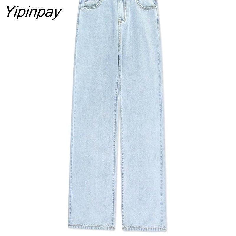 Yipinpay Blue Straight Jeans Woman Denim Pants High Waist Loose Jeans Casual Wide Leg Jeans Apricot Jean Trousers