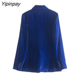 Yipinpay Women Autumn Velvet Blazer Jackets Pants Set 2023 Simple Office Single Button Coat Female Oversize Clothes Outerwear