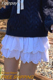 Yipinpay Y2k White Mini Skirt Women Summer Korean Fashion Embroidered Double-layer Ruffle Fairycore Cute High Waist Skirt Shorts