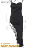 Yipinpay 2023 Summer Sexy Backless Black High Waist Women Dress Lace Sling Slit Slim Femme Long Skirt Home Casual Woman Dress