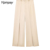 Yipinpay Fashion Women Solid Wide Leg Pants New 2023 Summer High Waist Thin Zipper Full Pants Casual High Street Outwear