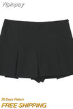 Yipinpay Grey Pleated Skirt Shorts Women Striped Bermuda Shorts Woman High Waist Casual Mini Shorts Harajuku Fashion Women's Skort