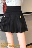 Yipinpay Line Black Woolen Pleated Skirts Women Slim Wild Faldas Mujer Mini Umbrella Skirt High Waist Spring Jupe