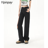 Yipinpay Spring Summer New Super Soft Siro Spinning Straight Tube Wide Leg Jeans For Women Jeans Woman High Waist