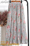 yipinpay Women Vintage New Fashion Skirt Elastic High Waist Pleated Leisure Retro Skirt Female Streetwear Luxury Faldas Clothes
