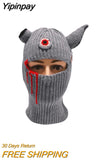 Yipinpay Unisex Knit Hat Halloween Devil Horn 1 Hole Balaclava Y2K Vintage Gothic Winter Warm Wind Proof Beanie Cap